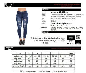 Size chart and fabric composition for ripped skinny jeans with measurements and materials