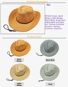 Vue détaillée de chapeaux de soleil en paille pliables avec ruban en cuir et jugulaire