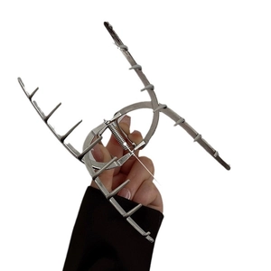 Large silver metal shark hair claw clip with minimalist cross design for thick hair