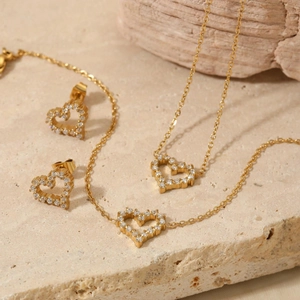 Heart Shaped Necklace Bracelet Earrings Stainless Steel Inlaid Zircon Minimalist Elegant Women Fashion Jewelry