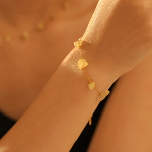 Bracelet en acier inoxydable doré de style français avec perles de pierres jaunes