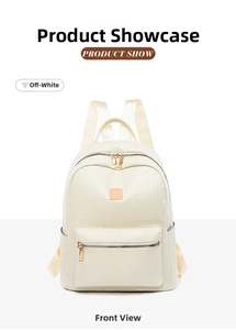 Front view of an off-white large capacity women's backpack with geometric stitching texture