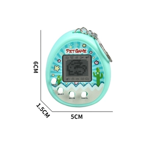 Teal egg-shaped virtual electronic pet game console with keychain, size 6x5x1.5 cm
