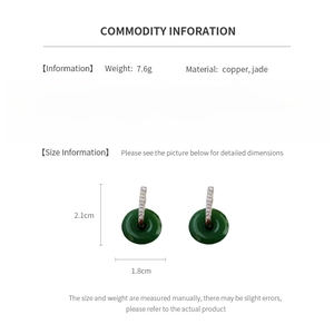 Tableau des tailles détaillé des boucles d'oreilles en jade vert et zircons