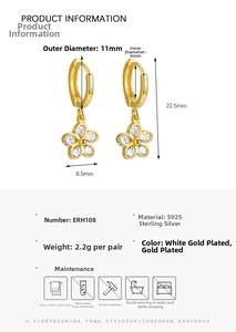 Macro detail of S925 silver flower earrings with cubic zirconia and exact dimensions
