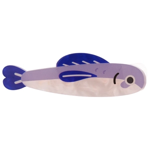 Chic marbled acrylic fish hair clip with blue and purple seafaring design for women