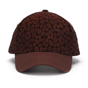 Fashionable dark brown floral baseball cap with reinforced stitched brim for sun protection