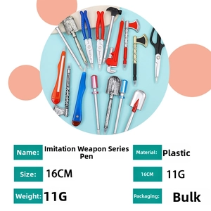 Detailed view of 16 creative tool-shaped ballpoint pens with 16cm plastic bodies
