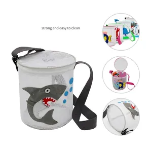 Kids shark mesh beach toy bag with adjustable strap and breathable net material