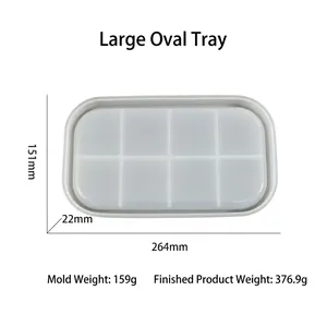 Detail of large oval silicone tray mold with dimensions and weight specifications
