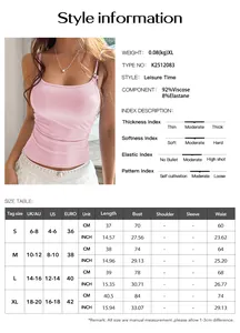 Tableau des tailles pour caraco en maille Y2K avec mesures en cm et pouces du S au XL