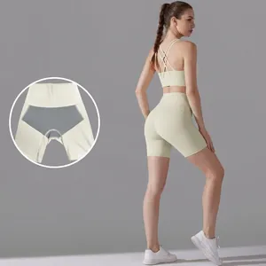 Ensemble de Yoga pour Femmes Taille Haute Push-up Sans Couture Shorts de Sport Brassière de Fitness Top And Bottom