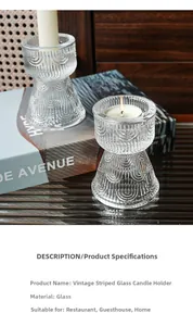 Close-up of vintage ribbed glass candle holders with elegant textured vertical stripes