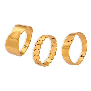 Three-piece set of hip-hop style 18k gold plated titanium steel bracelets for men and women