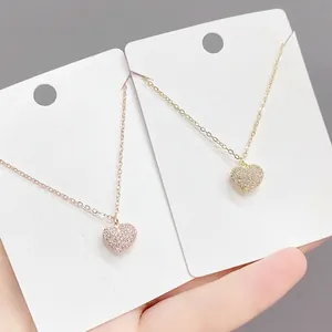 Fashion Copper Rhinestone Heart Pendant Necklace For Women Micro Pave Love Heart Clavicle Chain Jewelry Gold Rose Gold Plated Gift
