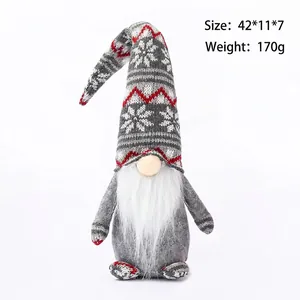 Grey Christmas gnome with snowflake knit hat, size 42x11x7cm and weight 170g detail view