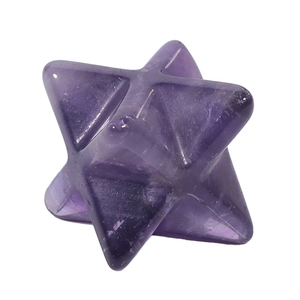 Natural purple amethyst crystal Merkaba star stone pendant on a clean white background