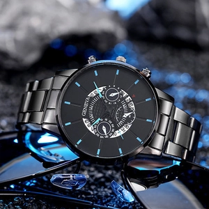 Men Quartz Watch Stainless Steel Band Calendar Business Fashion Sporty Wristwatch Decorative Dial Water Resistant