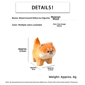 Detailed view of hand-carved wooden Shiba Inu figurine with specific size dimensions