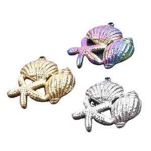 Seashell and starfish pendants in gold, silver, and rainbow stainless steel finishes