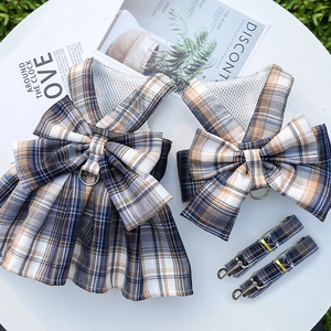 Detail of JK plaid dog harness vest with breathable mesh lining and metal D-ring hook
