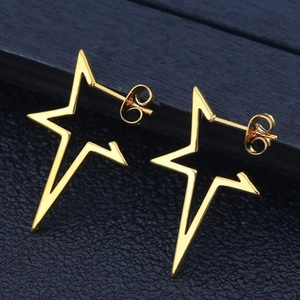 Minimalist Stainless Steel Star Stud Earrings Geometric Hollow Pentagram Fashion Retro Earrings For Women Jewelry Gift
