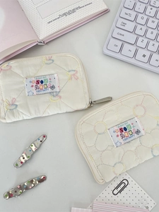 Quilted white cotton zip purses with colorful rabbit and floral embroidery and patch