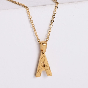 Gold 18K plated stainless steel necklace with textured capital letter A pendant