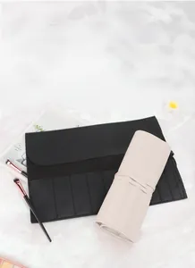 Litchi pattern PU leather makeup brush wrap with roll-up design and separate slots