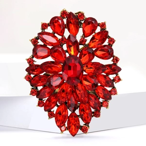 Vintage gold alloy brooch with deep red crystals for women's suits and evening dresses