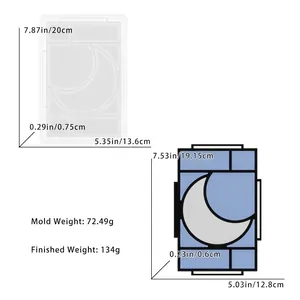 Détail macro du moule en silicone rectangle à motif lune pour lampe en résine avec dimensions