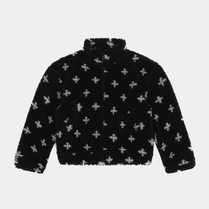 Veste en polaire noire avec motifs croix de Malte blancs et un col montant chic