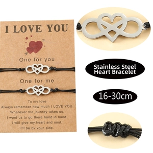 Adjustable infinity heart hand-woven bracelet set on poem display card packaging