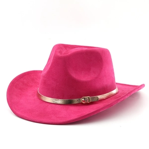 Cappello da cowboy in finta pelle scamosciata magenta con fibbia dorata sottile