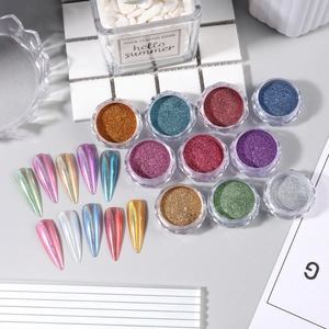 10-color nail glitter powder set with laser aurora effect and sample display tips