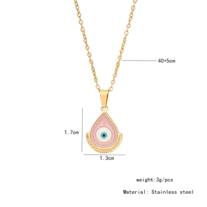 Detail view of pink heart pendant with stainless steel chain length and size dimensions