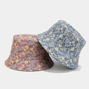 Floral Print Bucket Hat Polyester Reversible Sun Protection Foldable Summer Outdoor Pastoral Style For Women