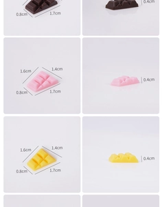 Macro view of miniature resin chocolates in various colors with dimension markings