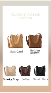 Detailansicht der Ledereimertaschen in Khaki, Braun, Grau, Kaffee und klassischem Schwarz