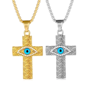 Hip Hop Edelstahl Kreuz Anhänger Halskette Für Herren Damen Gold Böser Blick Strass Religiöser Schmuck Geschenk