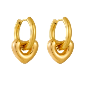 French style minimalist golden heart dangle earrings in polished stainless steel