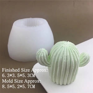 Detailed size view of translucent cactus silicone mold with a finished 3D green wax plant