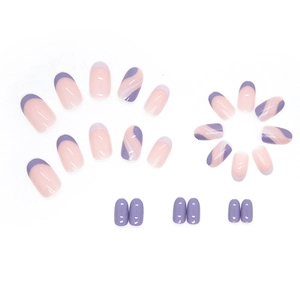 Pink and purple wavy pattern oval press-on nails set with 24 pieces of resin nail tips