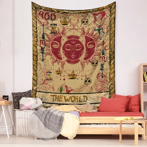 Vintage tarot style The World wall tapestry for bohemian aesthetic bedroom wall decor