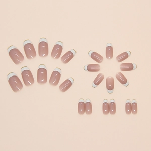Classic white French tip press-on nails set with glossy nude pink base in various sizes