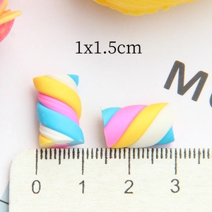 Handmade polymer clay marshmallow charm 1x1.5cm in macaron spiral colors for DIY crafts