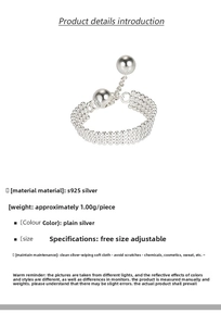 Detail of S925 sterling silver multi-layer beaded ring with adjustable pull chain