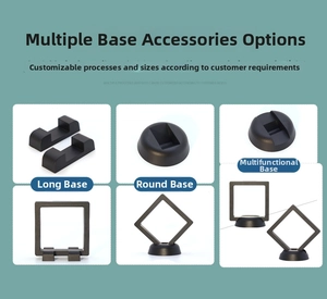 Three types of black plastic display bases for PE film jewelry boxes with a teal background