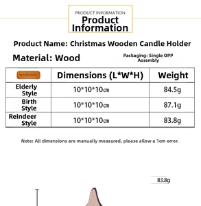 Tableau détaillé des tailles pour bougeoirs de Noël en bois avec motifs de Père Noël