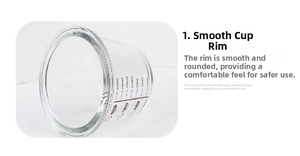 Detailed view of the smooth rim and 20-200ml scale on borosilicate glass baby food jar